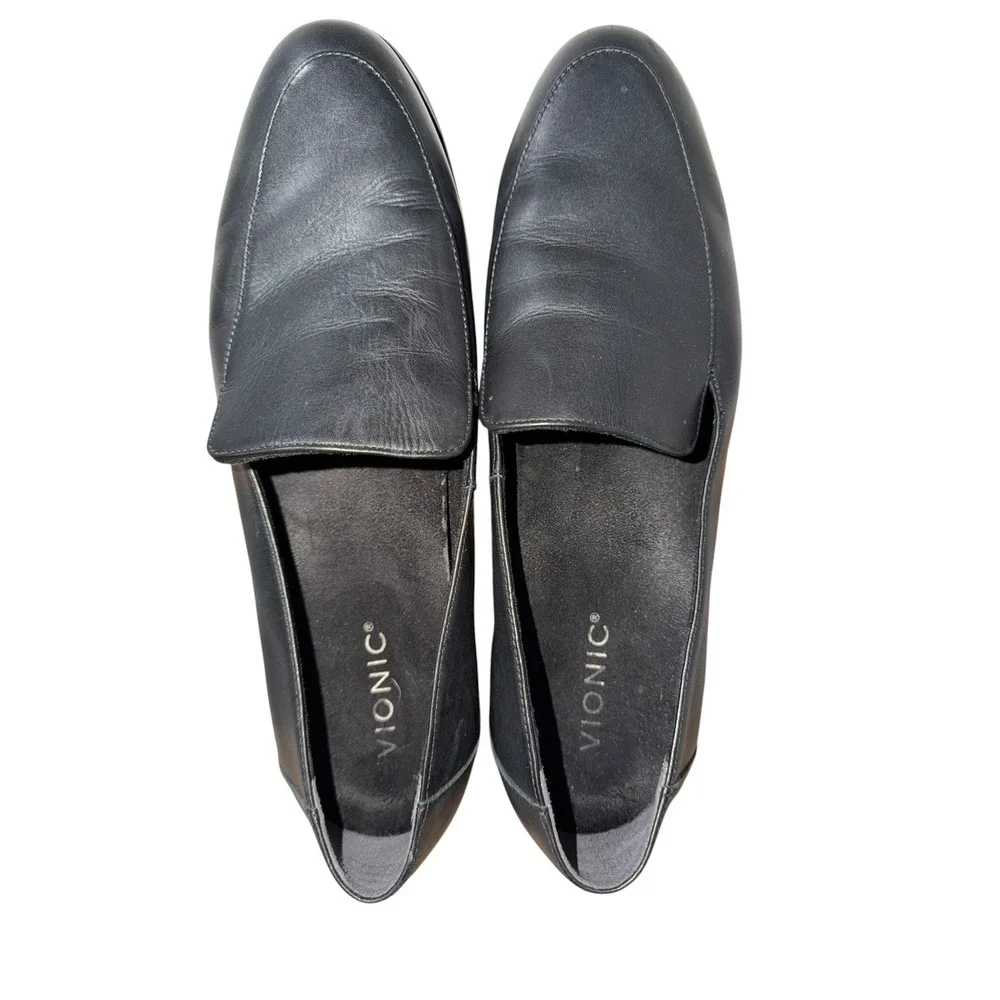 Vionic Kensley Loafers Black Leather Lug Sole Comfort Shoes Women's 11 EU 42